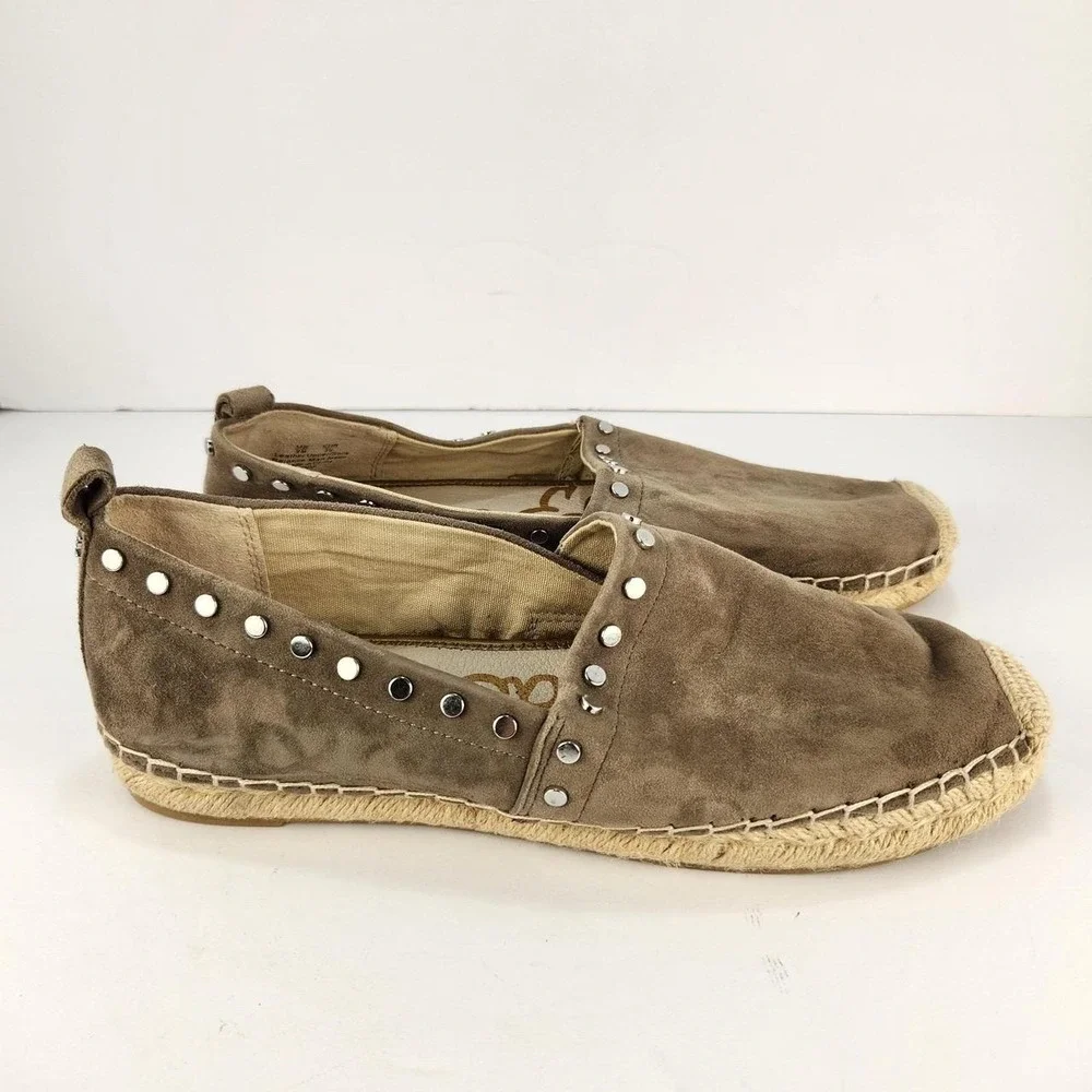 Sam Edelman Taupe Suede Studded Espadrille Flats Slip On Women's Size 9M